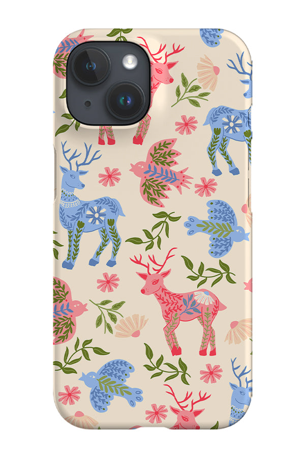 Scandinavian Folk Deer and Birds Phone Case (Beige) | Harper & Blake