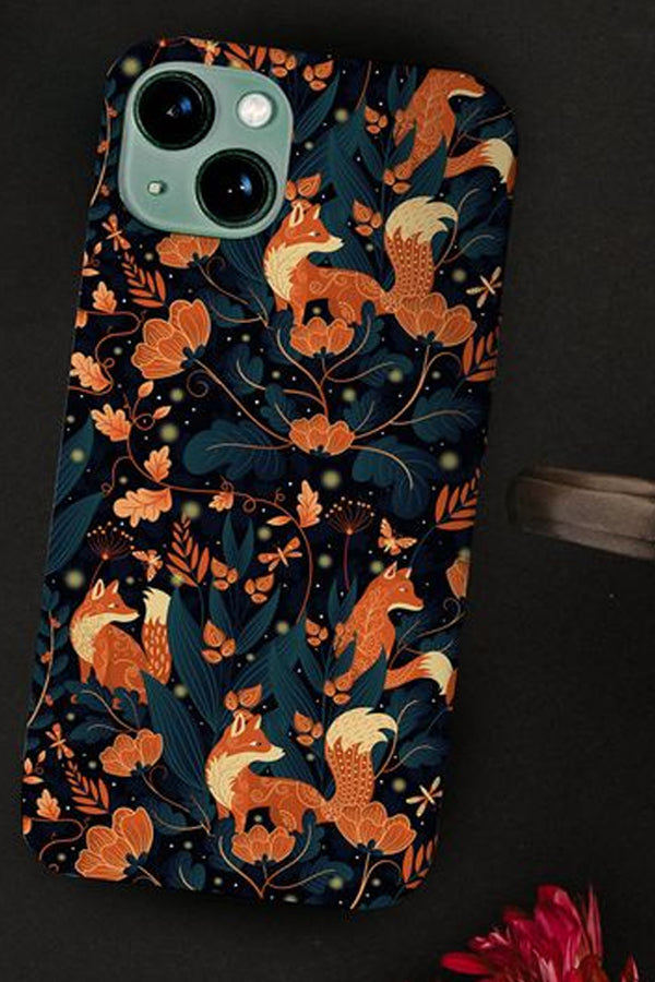 Phone case with a fox and floral pattern