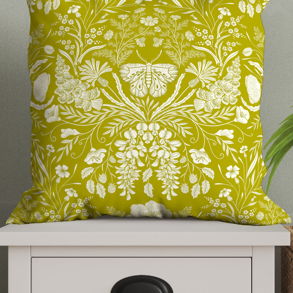 Wildflower Botanical by Denes Anna Design Square Cushion (Lime) | Harper & Blake