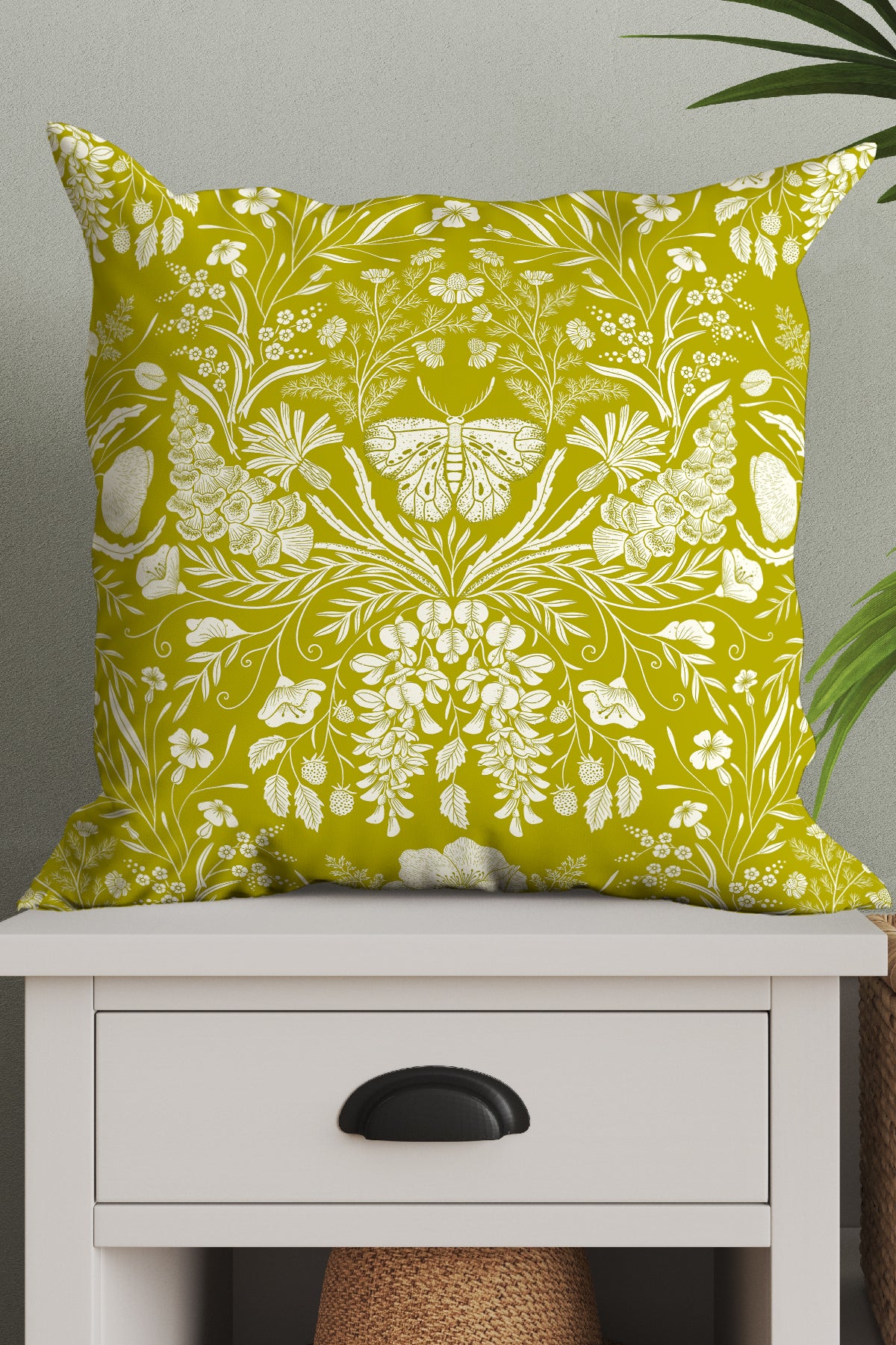 Wildflower Botanical by Denes Anna Design Square Cushion (Lime) | Harper & Blake