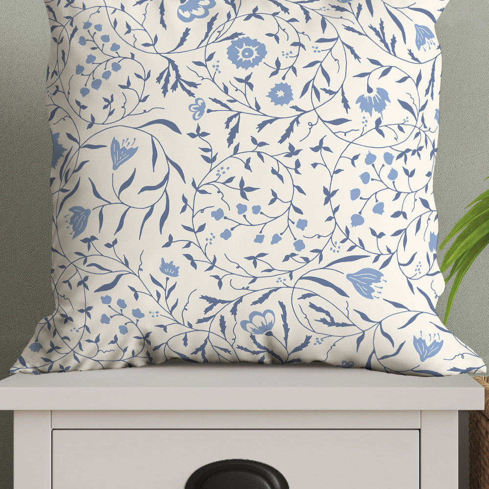 Climbing Vines Flowers by Denes Anna Design Square Cushion (Blue) | Harper & Blake