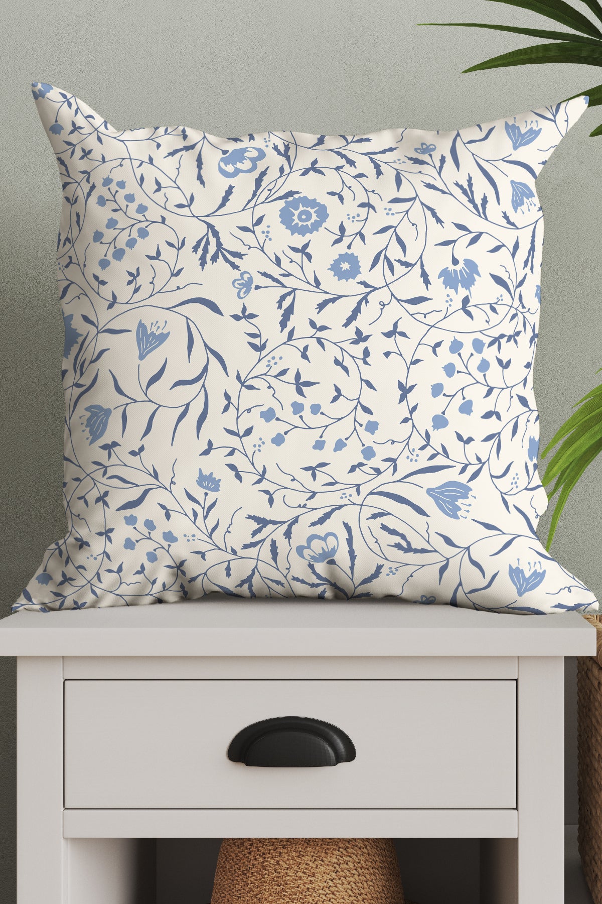 Climbing Vines Flowers by Denes Anna Design Square Cushion (Blue) | Harper & Blake