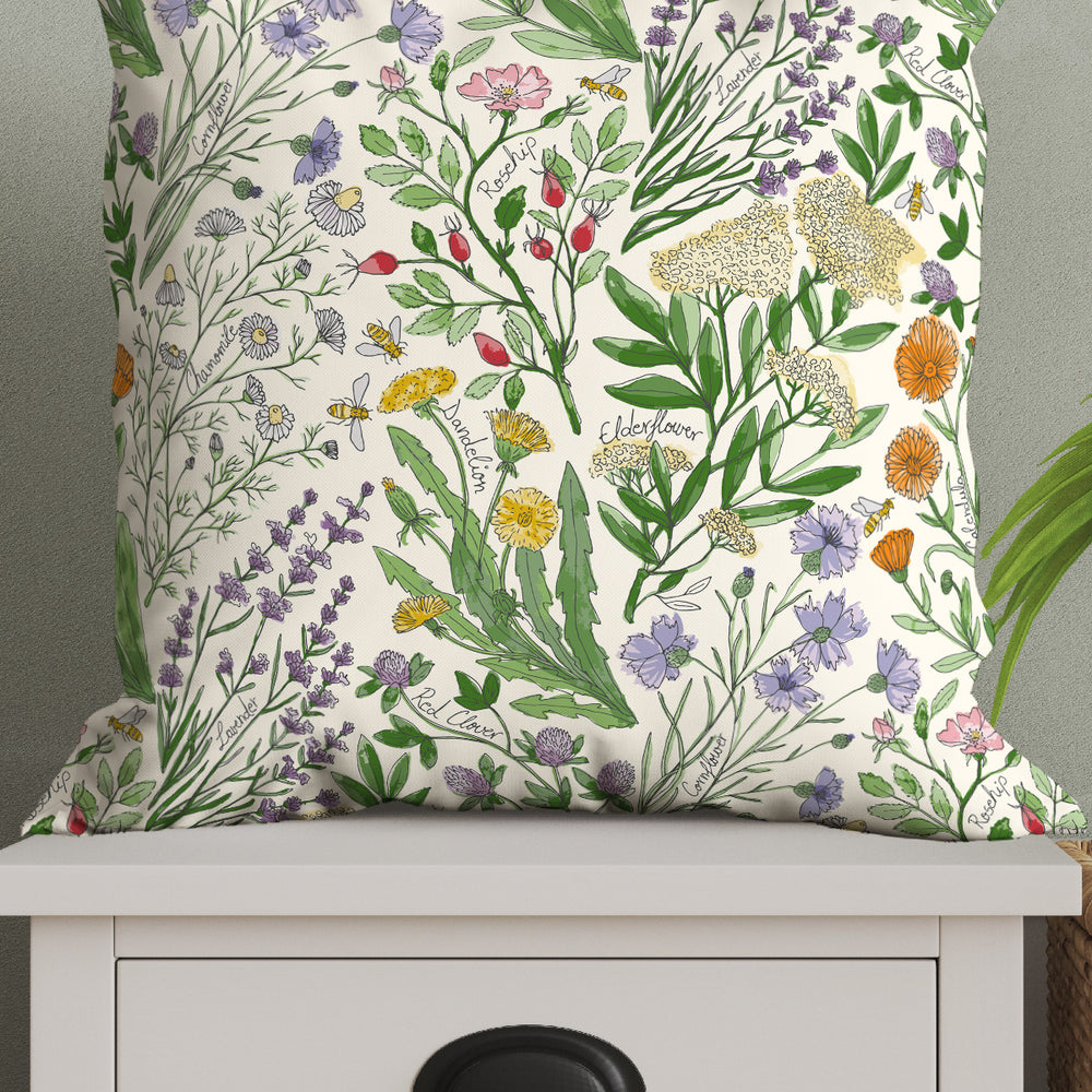 WIldflowers by Denes Anna Design Square Cushion (White) | Harper & Blake