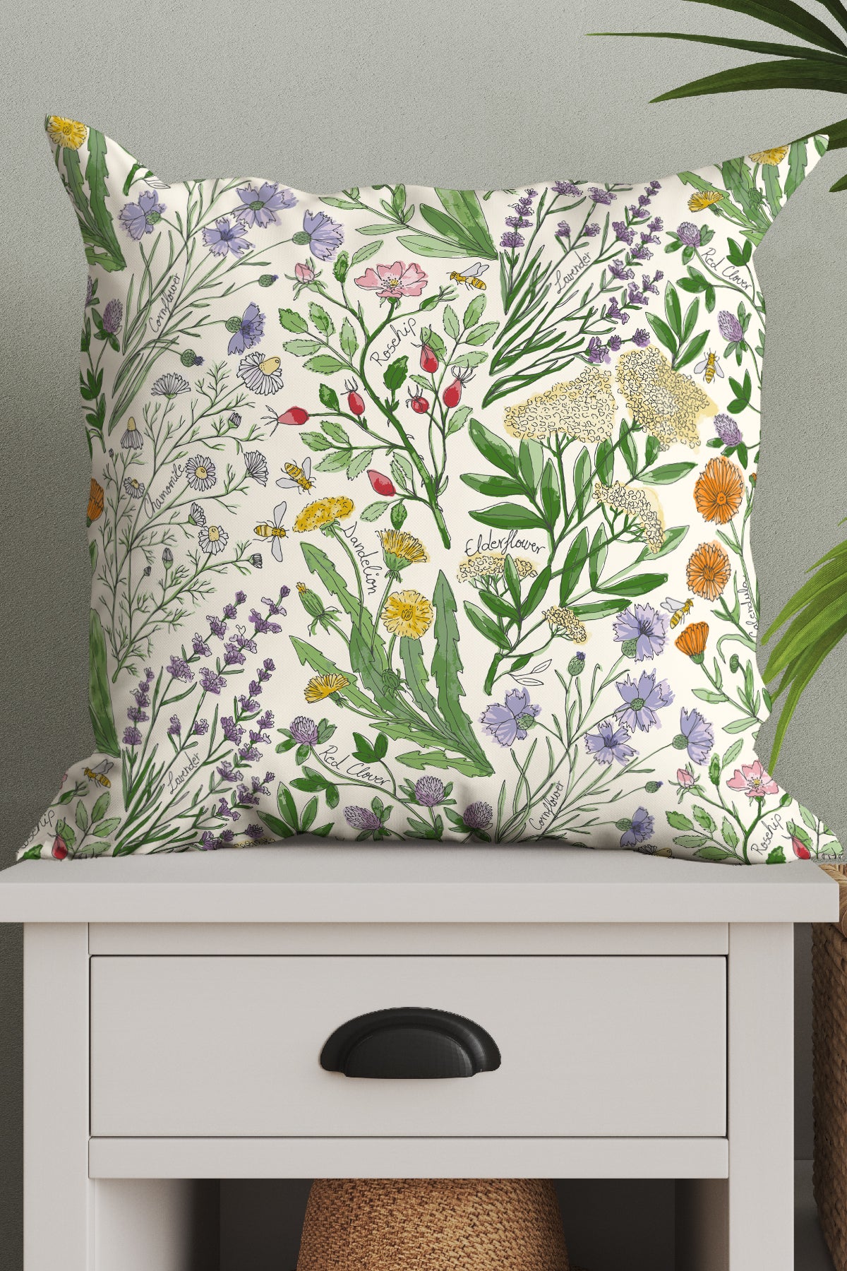 WIldflowers by Denes Anna Design Square Cushion (White) | Harper & Blake