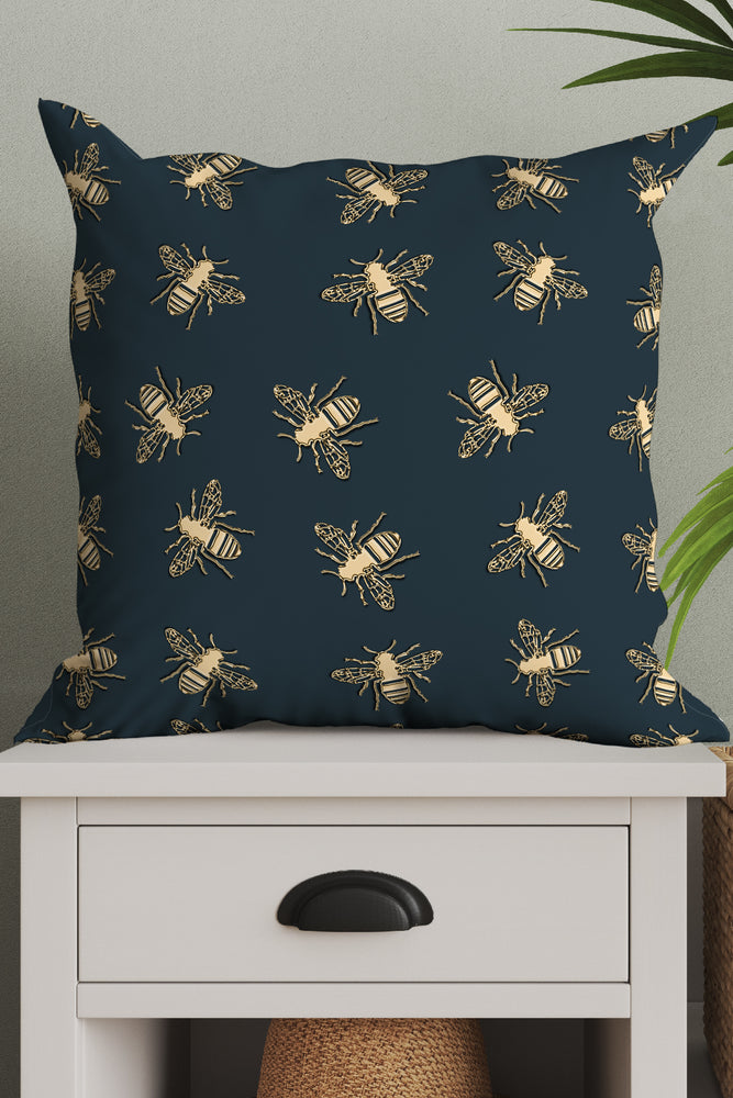 Bees Lux Square Cushion (Green & Gold)