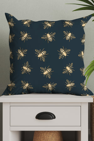 Bees Lux Square Cushion (Green & Gold) | Harper & Blake