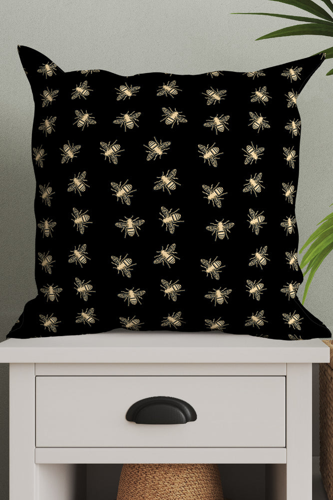 Small Bees Lux Square Cushion (Black & Gold)