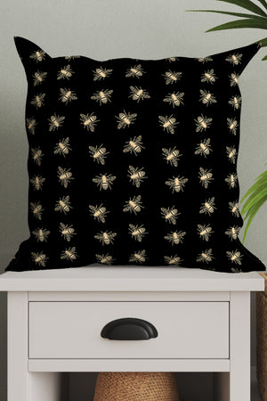 Small Bees Lux Square Cushion (Black & Gold) | Harper & Blake