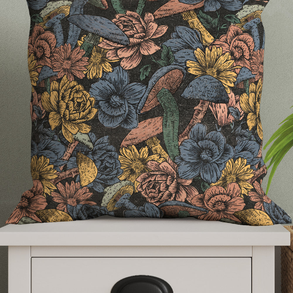 
                  
                    Mushroom Flowers Square Cushion (Blue Black) | Harper & Blake
                  
                