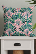 Mod Traveller Palms by Misentangledvision Square Cushion (Pink)