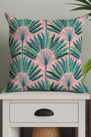 Mod Traveller Palms by Misentangledvision Square Cushion (Pink) | Harper & Blake