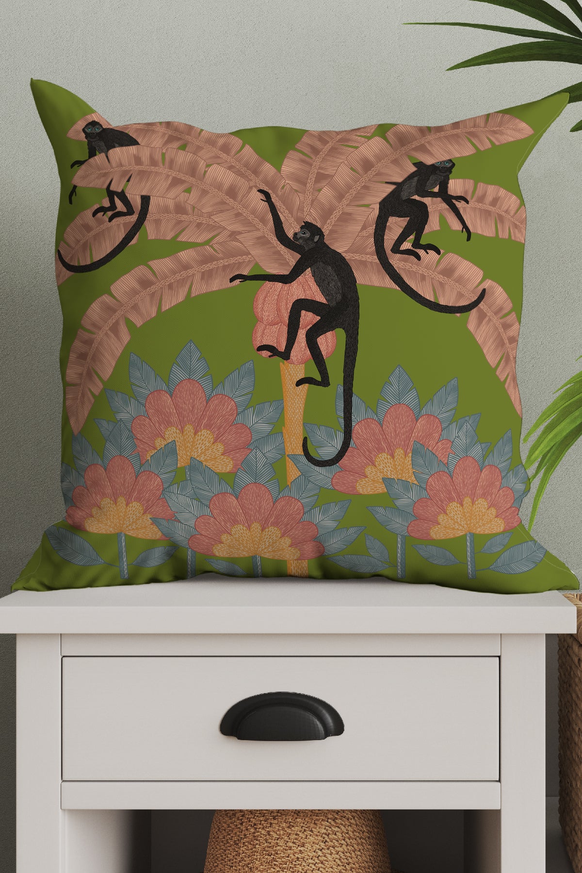 Monkey Palm Tree Square Cushion (Green) | Harper & Blake