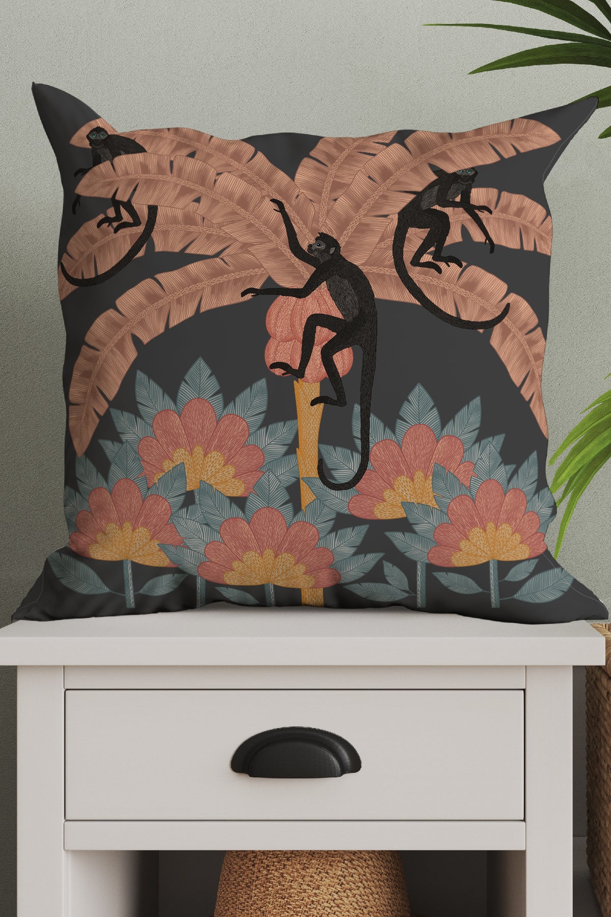 Monkey Palm Tree Square Cushion (Vintage) | Harper & Blake