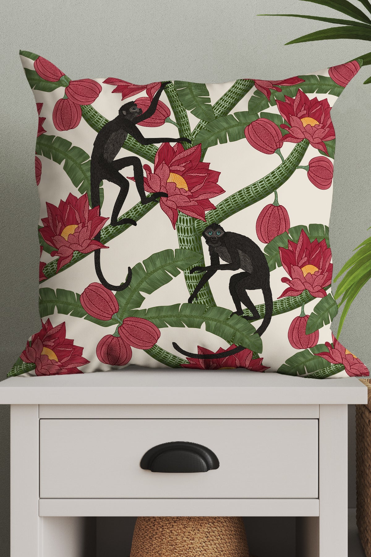 Monkey Kingdom Square Cushion (Off-White) | Harper & Blake