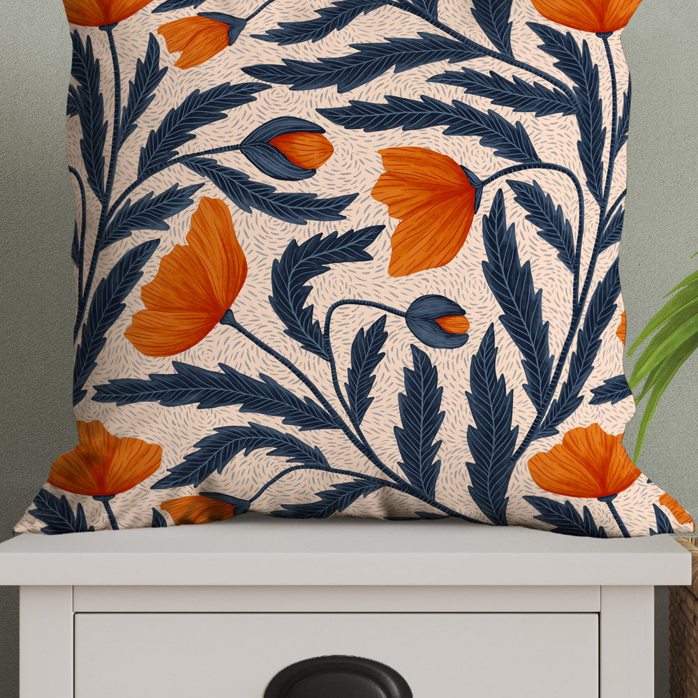 Poppy Flowers by Denes Anna Design Square Cushion (Beige) | Harper & Blake