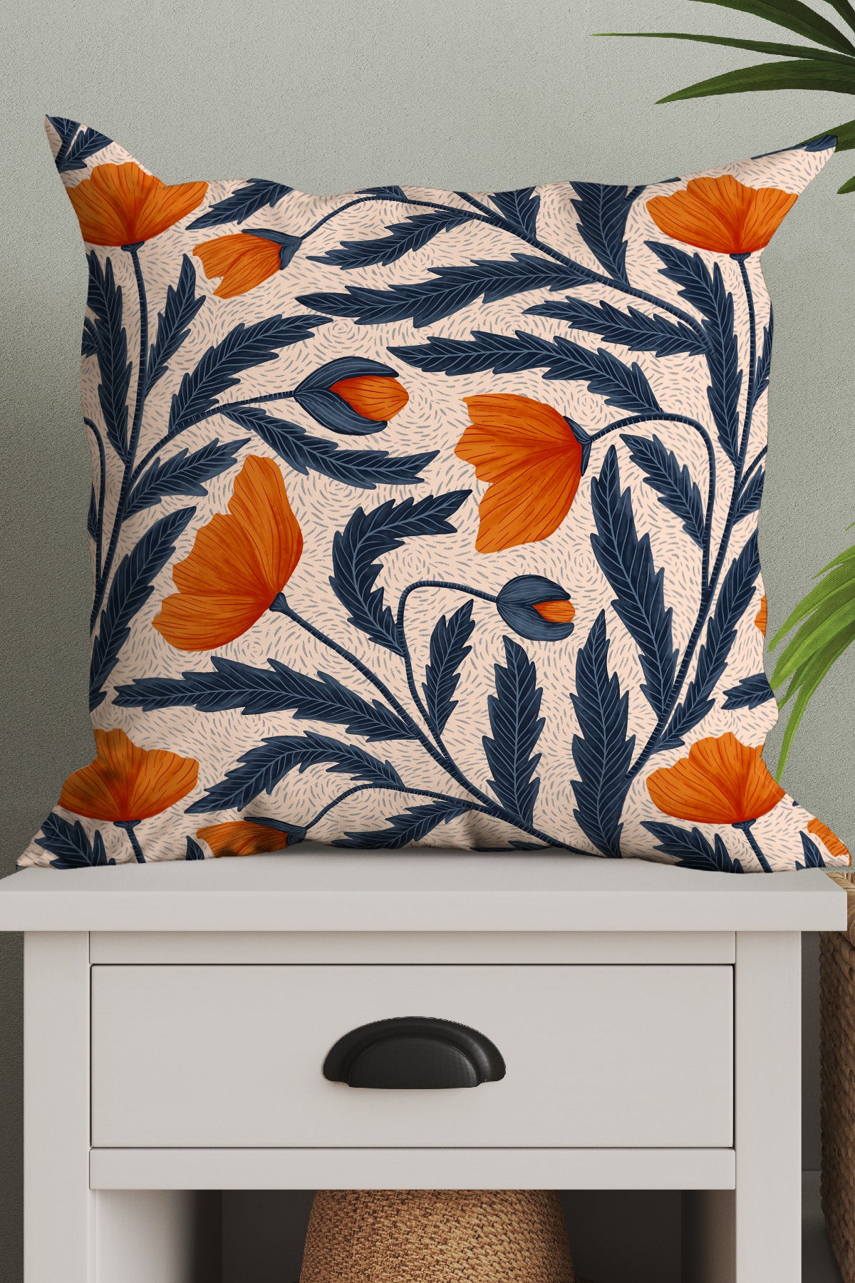 Poppy Flowers by Denes Anna Design Square Cushion (Beige) | Harper & Blake