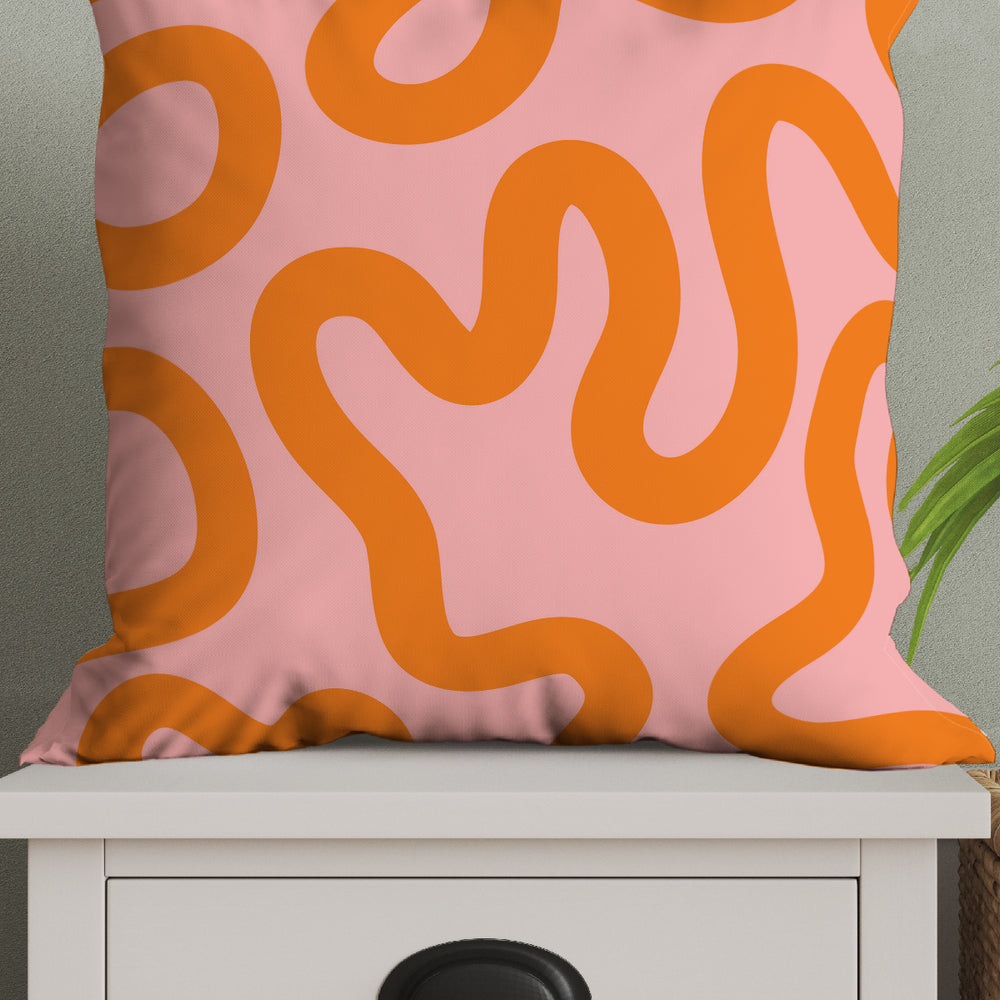 
                  
                    Swirl Lines Abstract Square Cushion (Pink Orange) | Harper & Blake
                  
                