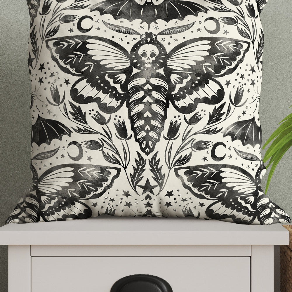 Skull Moth Damask By Rebecca Elfast Square Cushion (Monochrome) | Harper & Blake