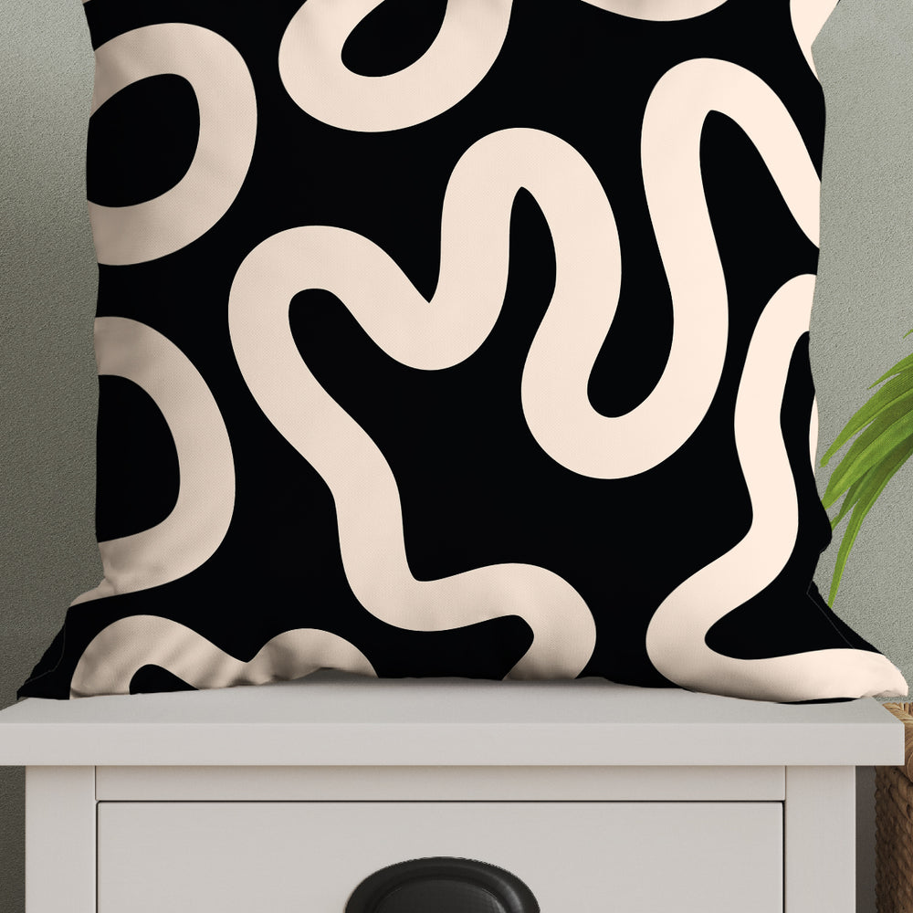 
                  
                    Swirl Lines Abstract Square Cushion (Black Peach) | Harper & Blake
                  
                