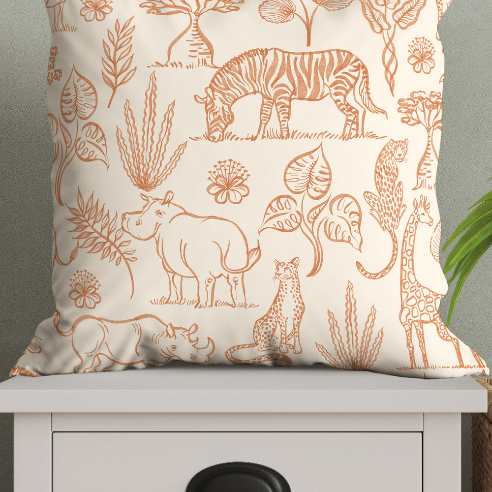 Line Art Safari By Rebecca Elfast Square Cushion (Beige) | Harper & Blake