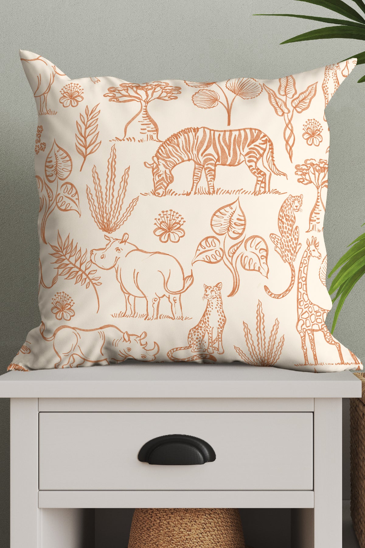 Line Art Safari By Rebecca Elfast Square Cushion (Beige) | Harper & Blake