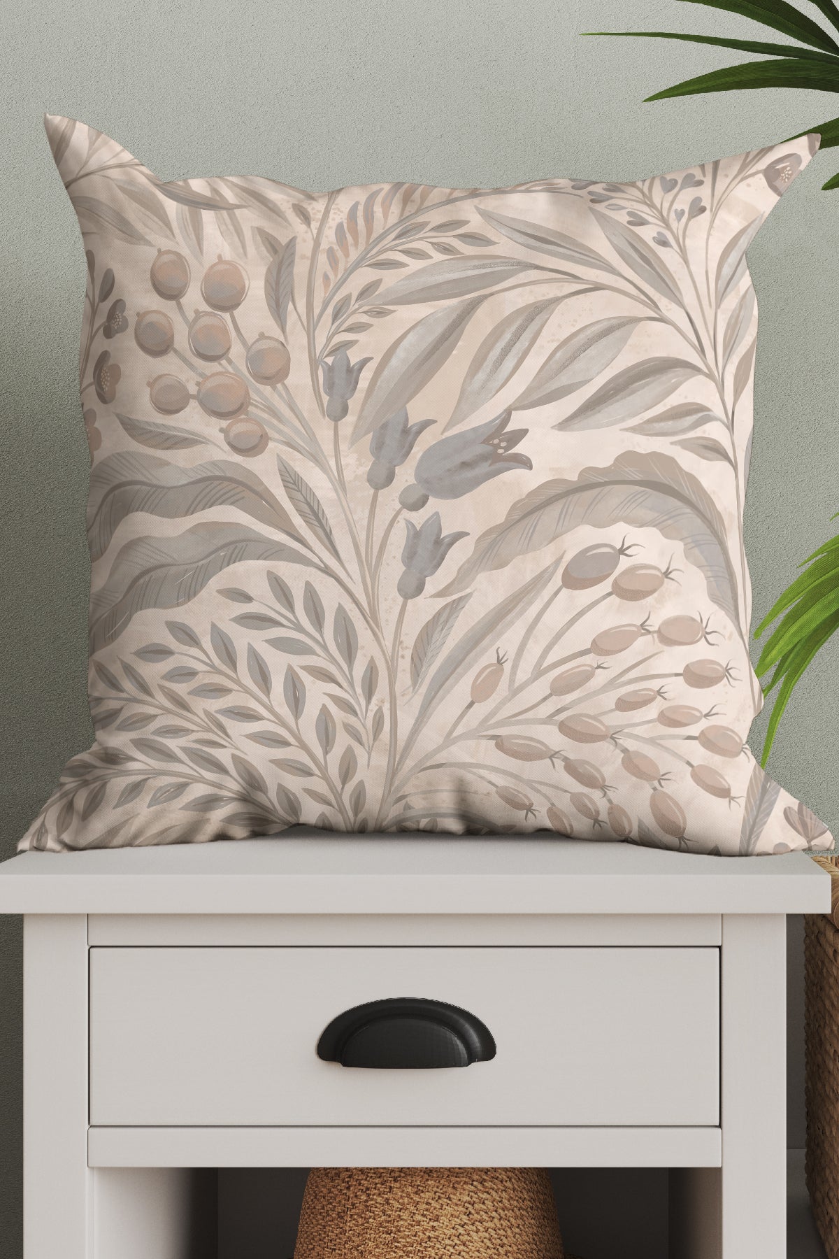 Mediterranean Mural Floral By Rebecca Elfast Square Cushion (Neutrals) | Harper & Blake