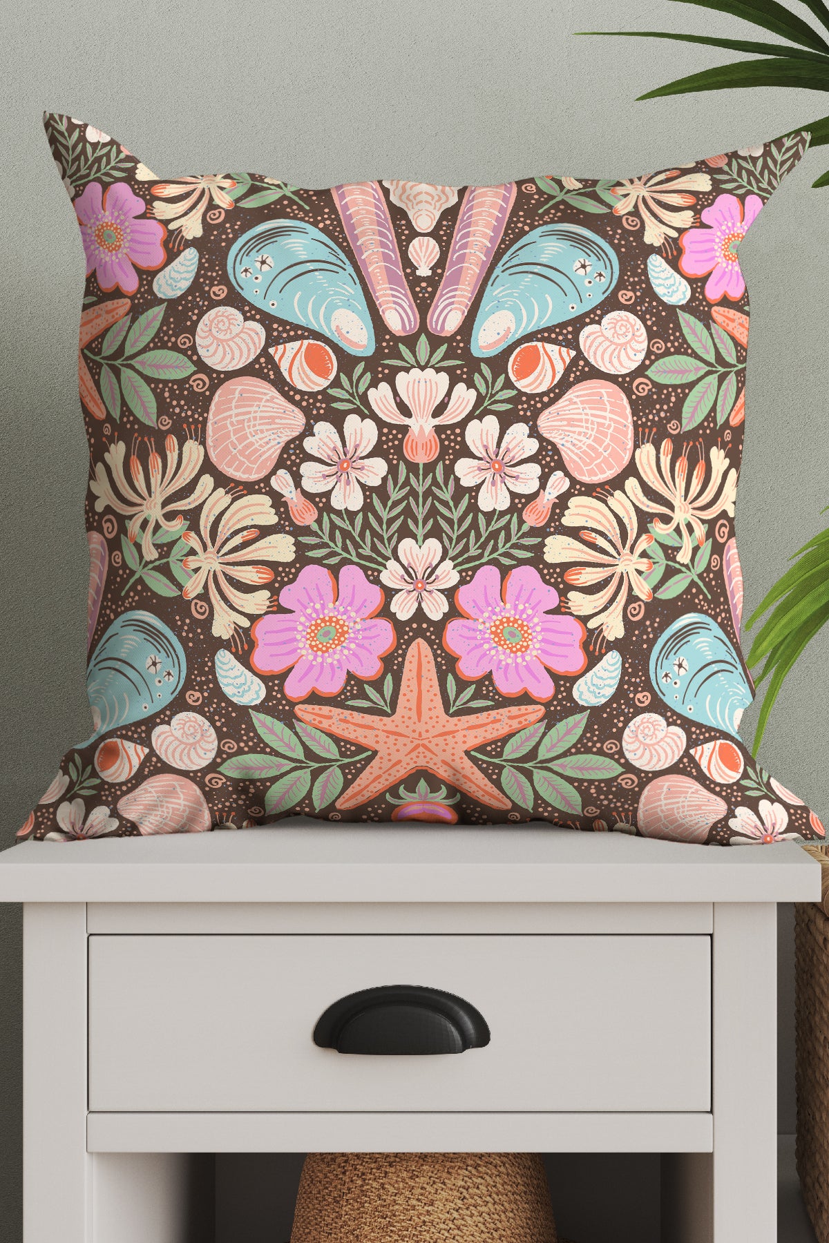 Scandinavian Beach Flora Damask By Rebecca Elfast Square Cushion (Pastel) | Harper & Blake