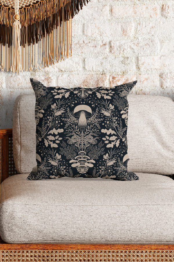 Mushroom Forest Damask by Denes Anna Design Square Cushion (Black) | Harper & Blake