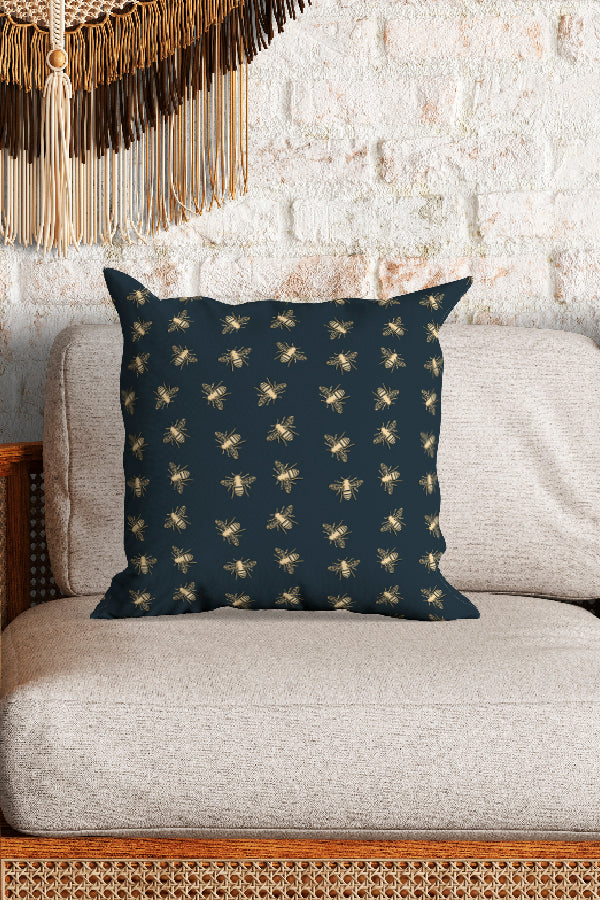 Small Bees Lux Square Cushion (Green & Gold)