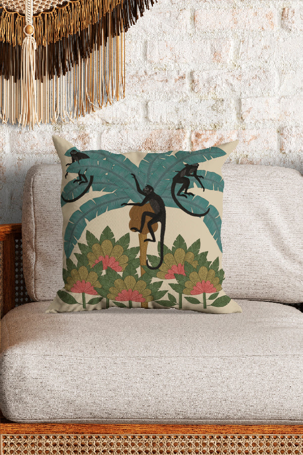 Monkey Palm Tree Square Cushion (Beige) | Harper & Blake