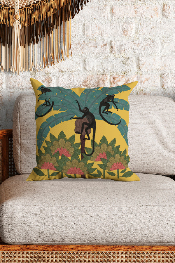 Monkey Palm Tree Square Cushion (Yellow) | Harper & Blake