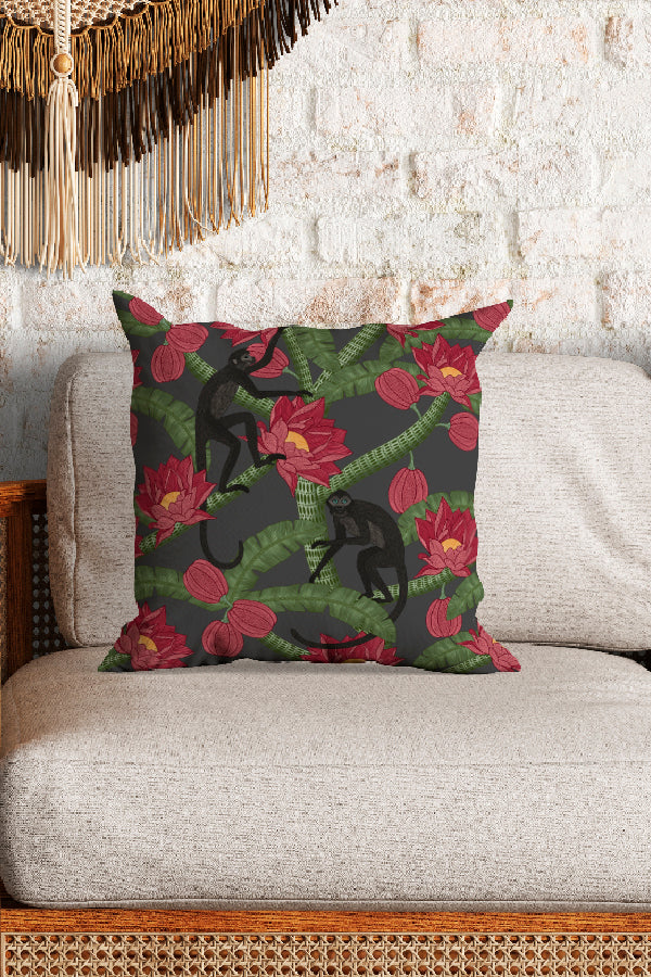 Monkey Kingdom Square Cushion (Dark Grey) | Harper & Blake