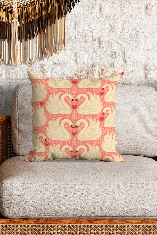 My Swan and Only Valentine By Rebecca Elfast Square Cushion (Pink) | Harper & Blake
