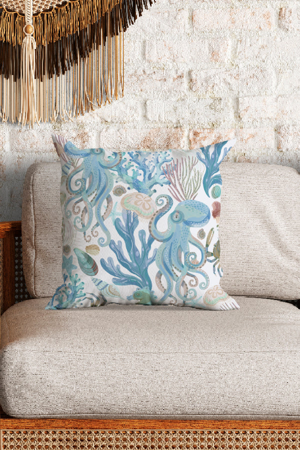 Ocean Life By Rebecca Elfast Square Cushion (Blue) | Harper & Blake