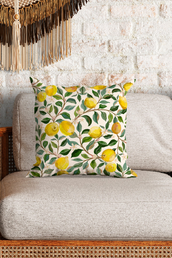 Luscious Lemons By Rebecca Elfast Square Cushion (Beige) | Harper & Blake