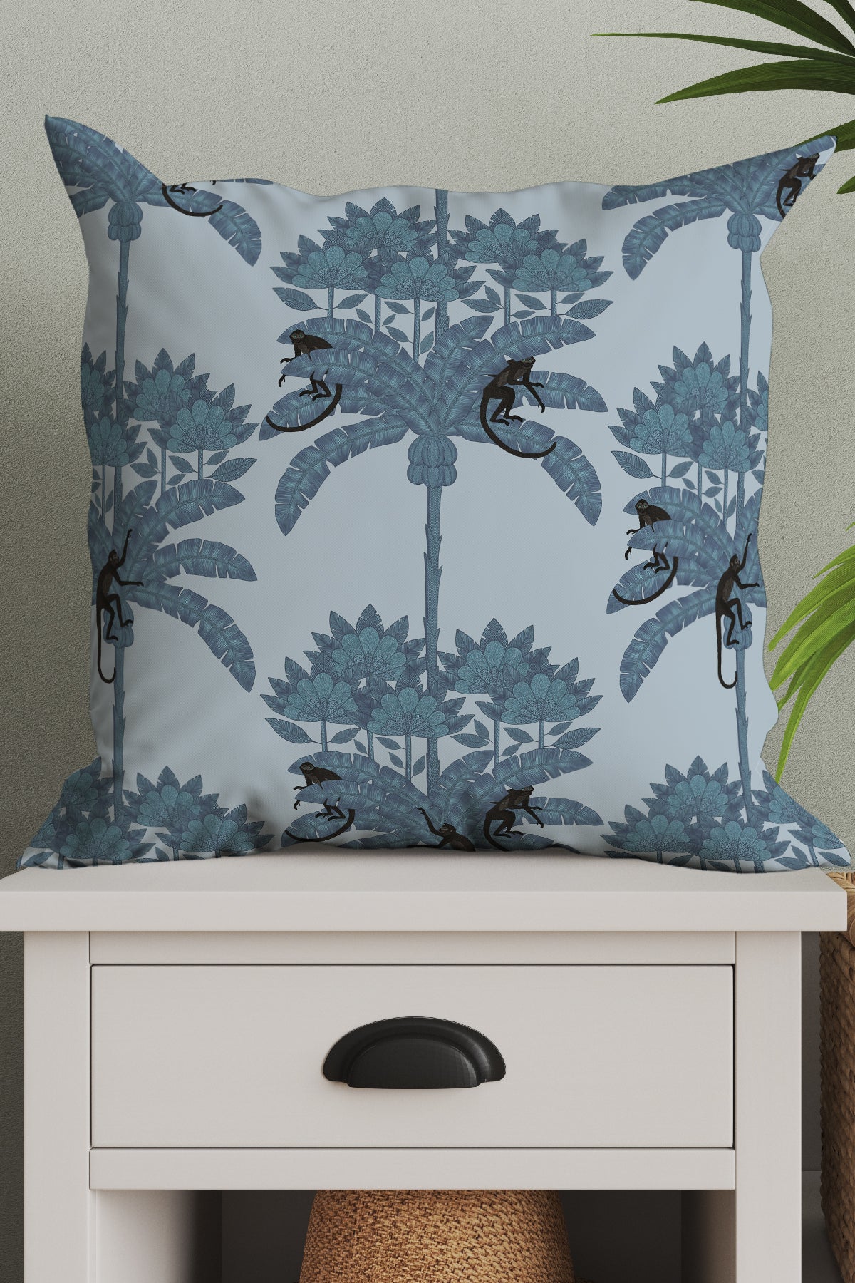 Monkey Palms Square Cushion (Blue) | Harper & Blake