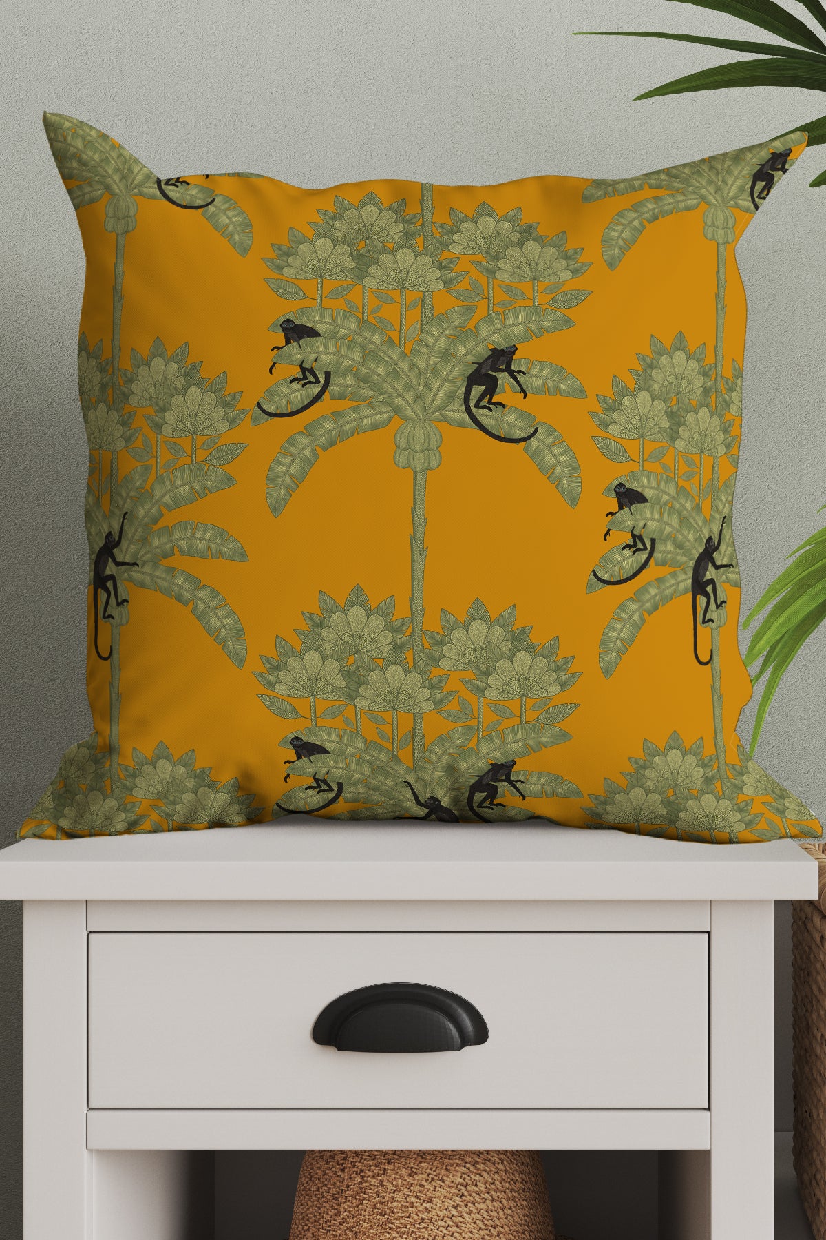 Monkey Palms Square Cushion (Golden) | Harper & Blake