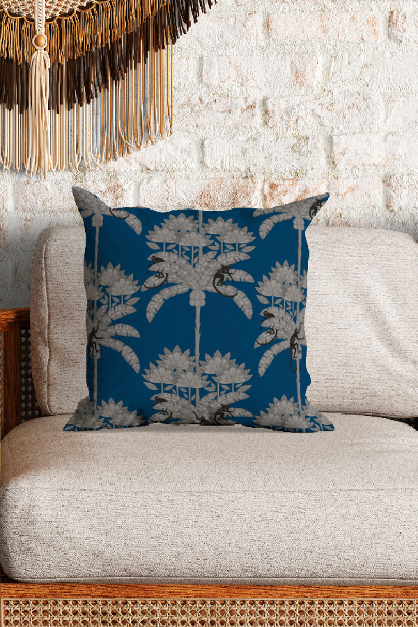 Monkey Palms Square Cushion (Denim Blue) | Harper & Blake