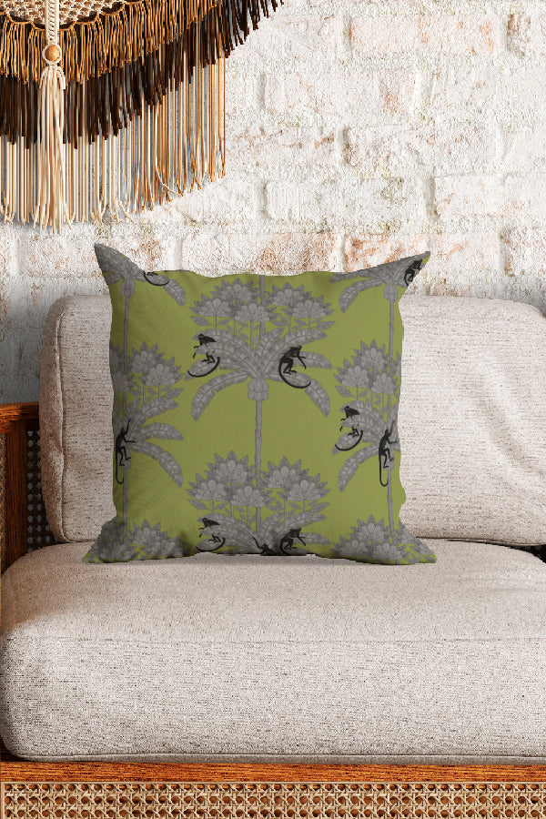 Monkey Palms Square Cushion (Green & Grey) | Harper & Blake