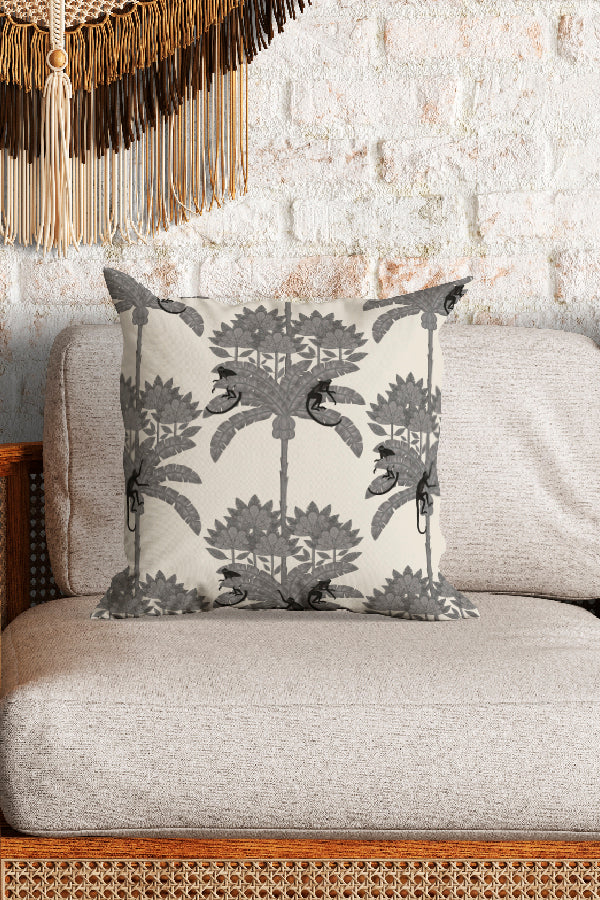 Monkey Palms Square Cushion (Off-White Grey) | Harper & Blake