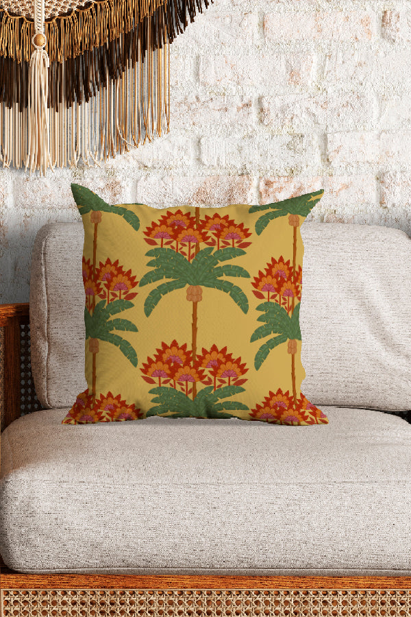 Palm Tree Stripe Square Cushion (Lemon) | Harper & Blake