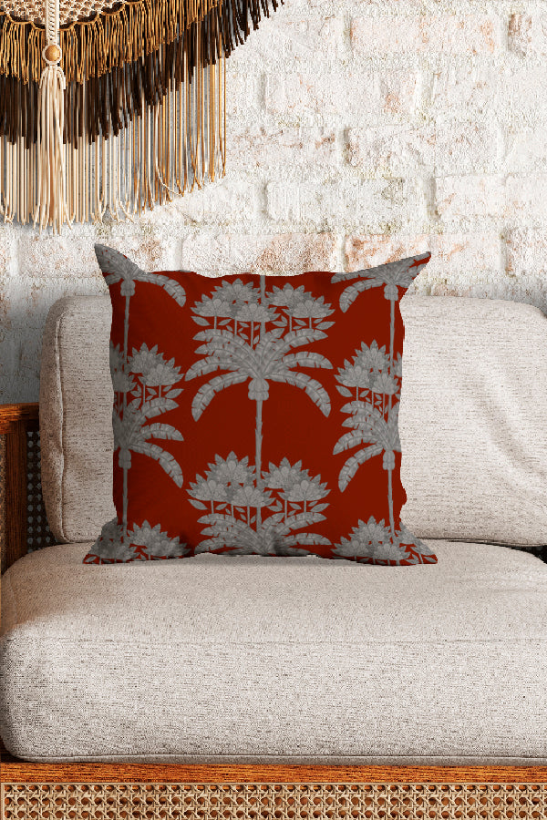 Palm Tree Stripe Square Cushion (Red) | Harper & Blake