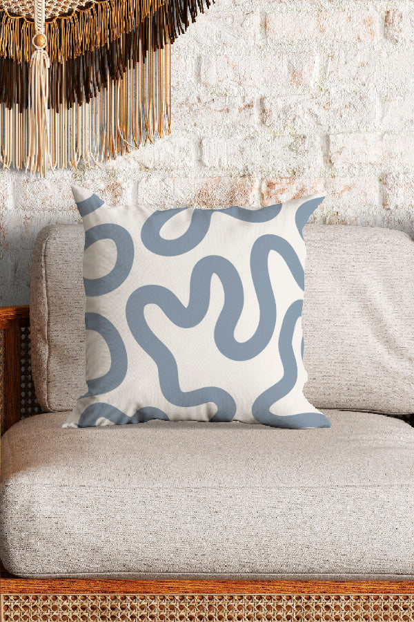 Swirl Lines Abstract Square Cushion (Ivory Dusty Blue) | Harper & Blake