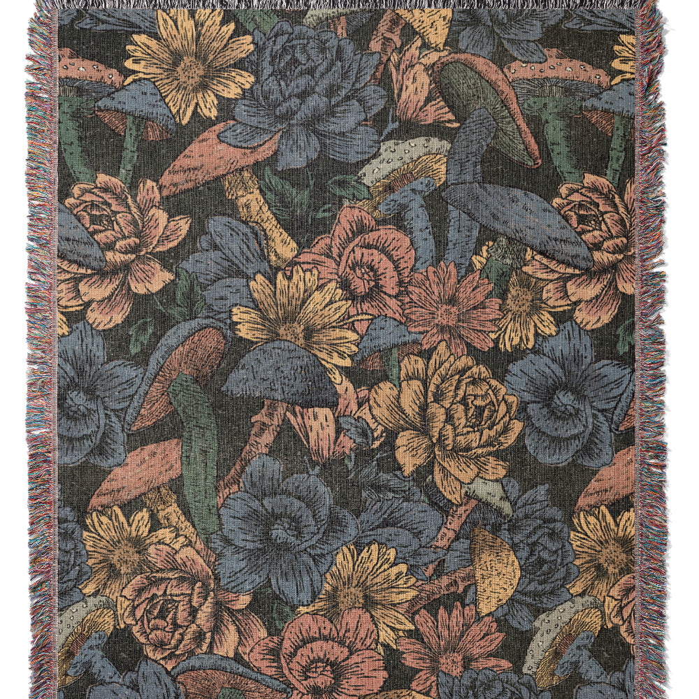 
                  
                    Mushroom Flowers Jacquard Woven Blanket (Blue Black) | Harper & Blake
                  
                