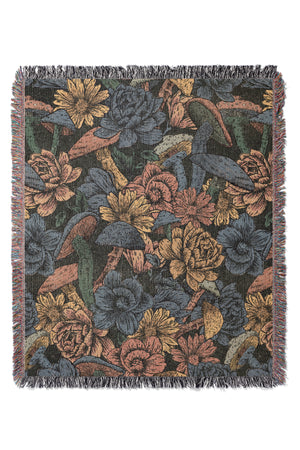 Mushroom Flowers Jacquard Woven Blanket (Blue Black) | Harper & Blake