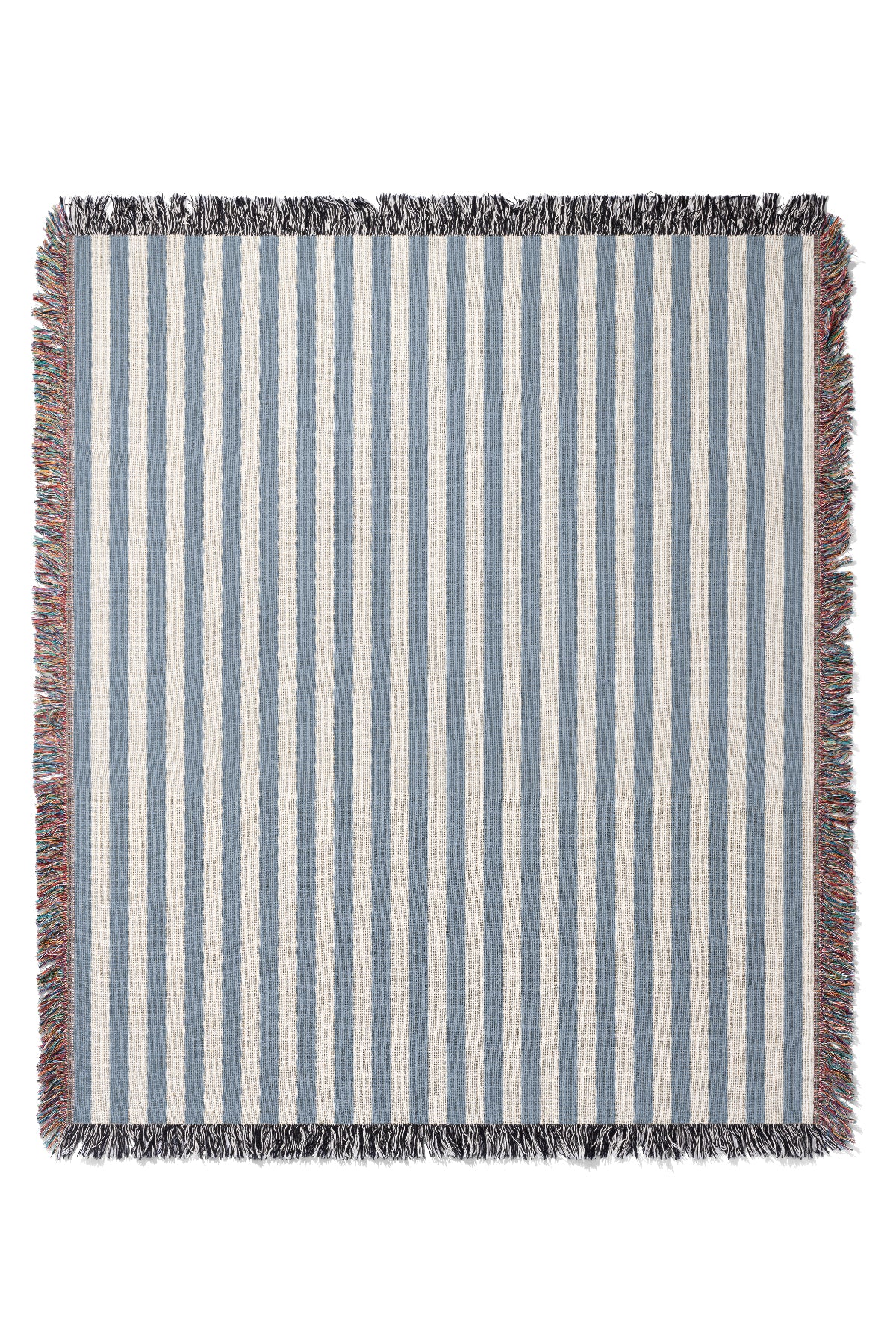 Still Line Stripe Jacquard Woven Blanket (Ivory Dusty Blue) | Harper & Blake