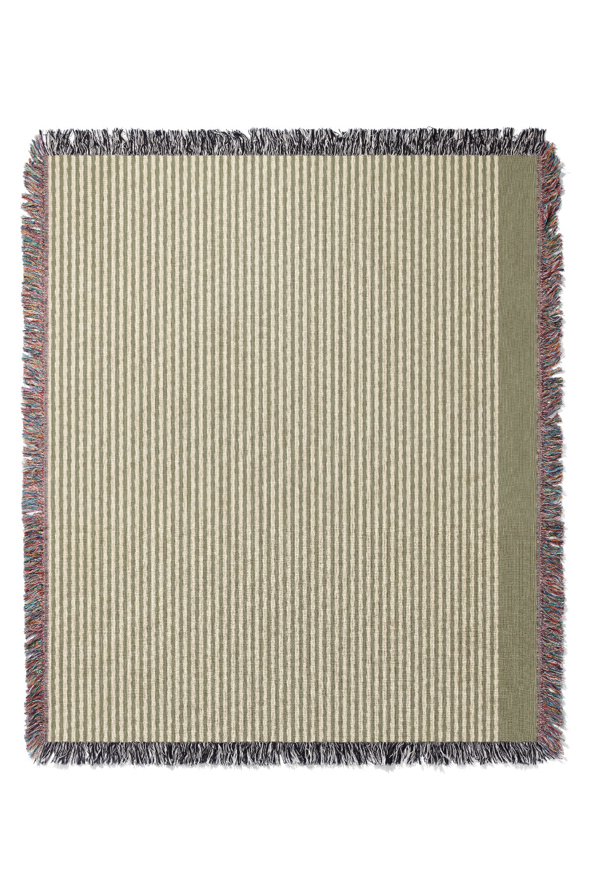 Still Line Vertical Stripe Block Jacquard Woven Blanket (Linen Moss Green) | Harper & Blake