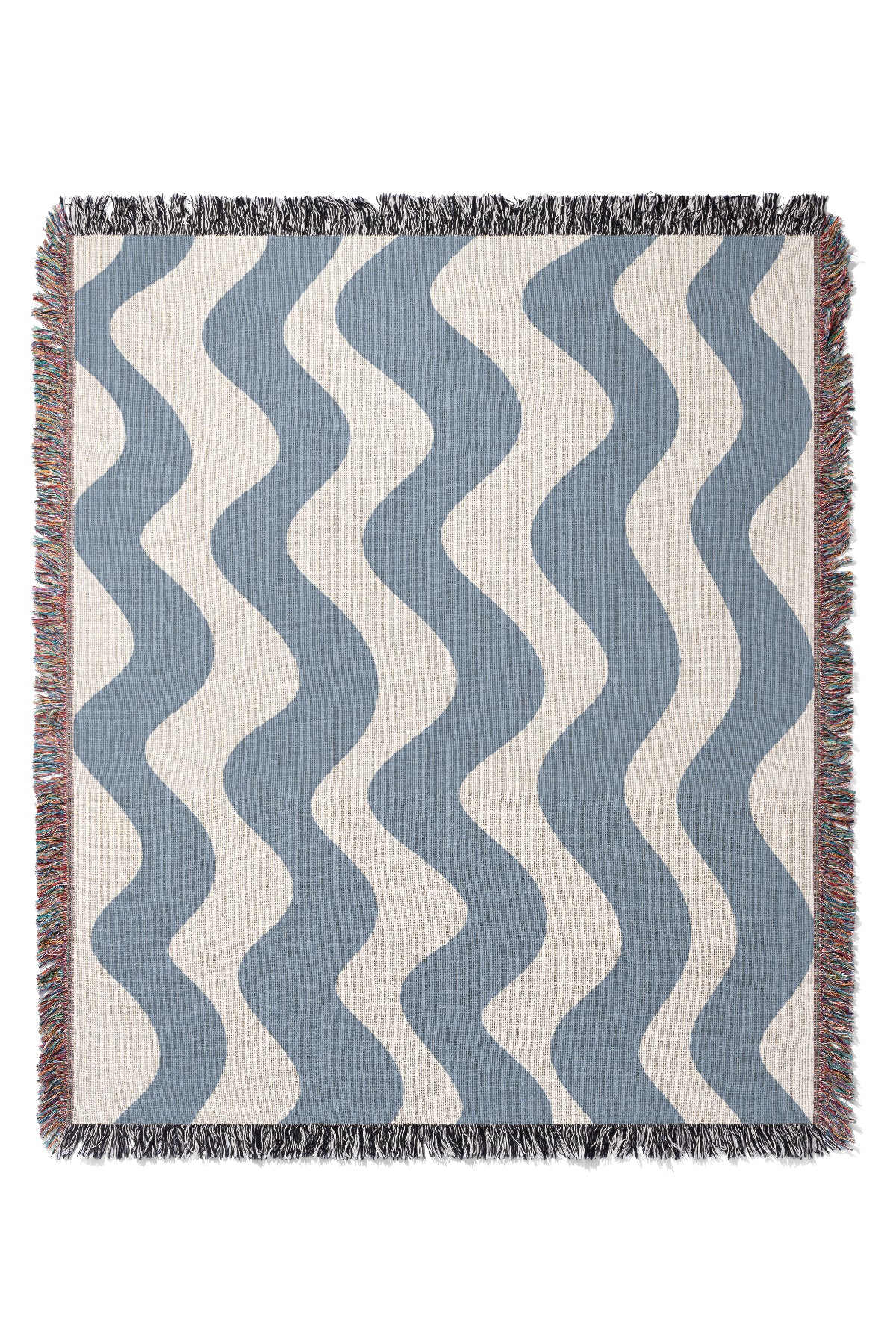 Vertical Wave Jacquard Woven Blanket (Ivory Dusty Blue) | Harper & Blake