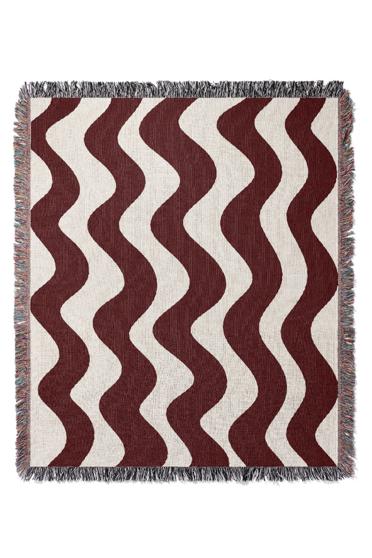 Vertical Wave Jacquard Woven Blanket (Ivory Oxblood) | Harper & Blake