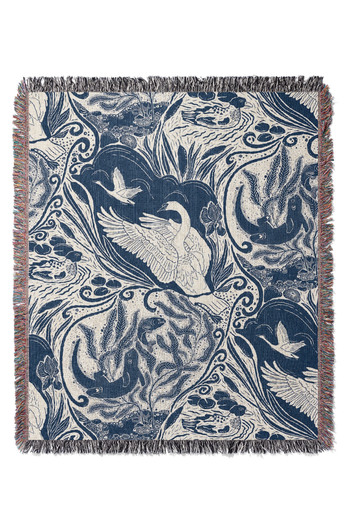 Water Life Block Print by Denes Anna Design Jacquard Woven Blanket (Blue) | Harper & Blake